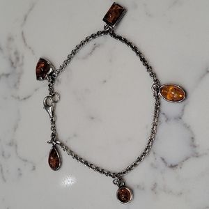 Sterling & Amber Charm Bracelet